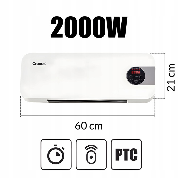 KURTYNA POWIETRZNA TERMOWENTYLATOR GRZEJNIK NAD DRZWI OKNO 2000W + PILOT