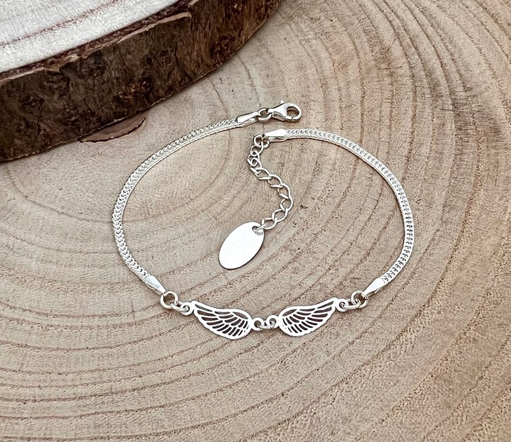BRANSOLETKA SREBRNA SREBRO 925 SKRZYDŁO DLA NIEJ NA RĘKĘ + GRAWER