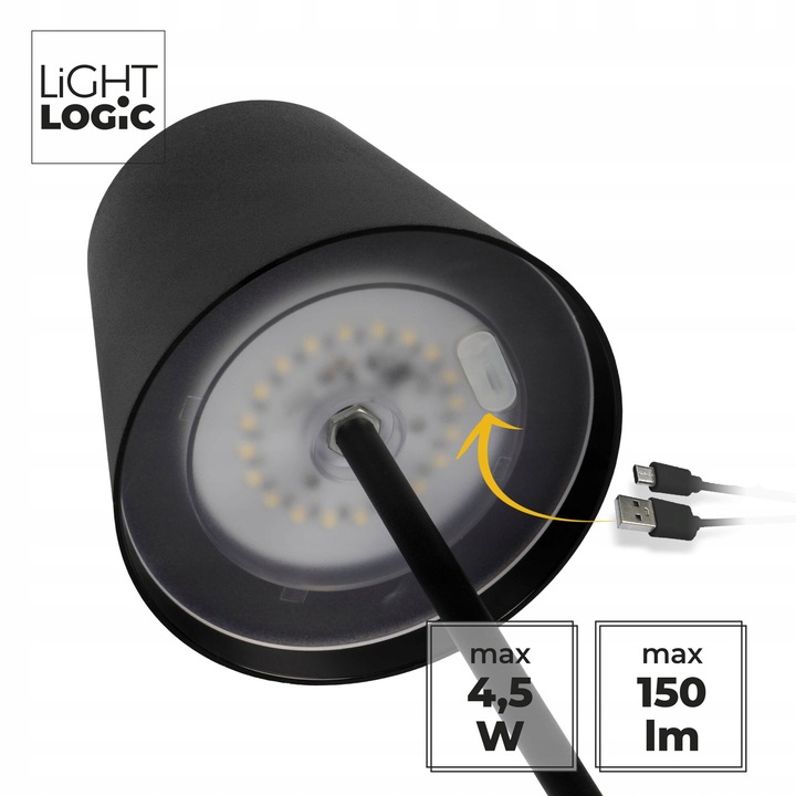 Lampka stołowa biurkowa LED LL WARS DIM CCT B czarna USB przenośna