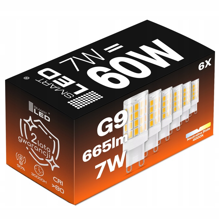 Żarówka LED G9 7W = 60W 665lm Biała Neutralna 4000K Energooszczędna