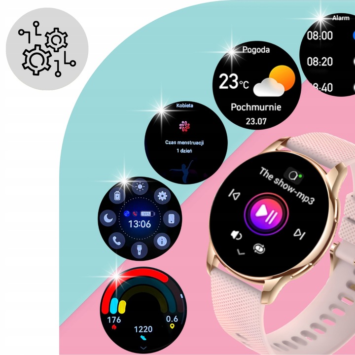 SMARTWATCH ZEGAREK DAMSKI ELEGANCKI ROZMOWY POWIADOMIENIA MENU PL AMOLED