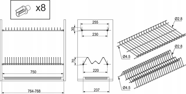 SUSZARKA OCIEKACZ DO NACZYŃ do szafki 80 biała WIEXPOL