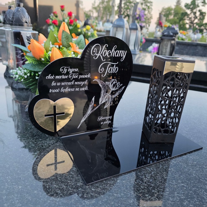 ZNICZ SOLARNY z Grawerem Wieczna Lampka Latarenka LED STATUETKA dla taty