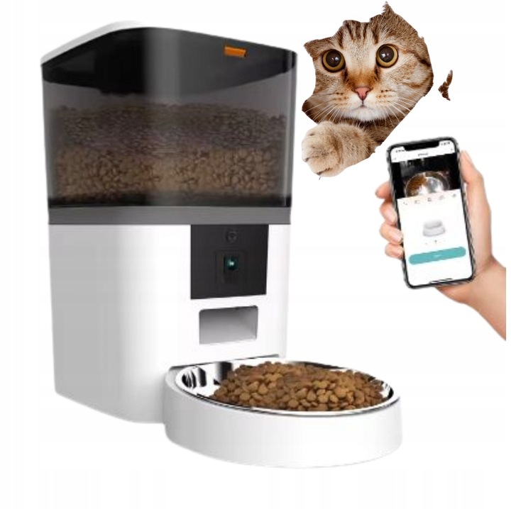AUTOMATYCZNY PODAJNIK 6L Z KAMERĄ HD1080p Wi-Fi DOZOWNIK KARMY DLA PSA KOTA