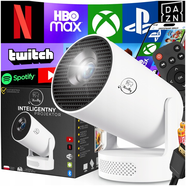 Projektor Android Rzutnik 4K WIFI Przenośny Smart Tv Full HD Obrotowy