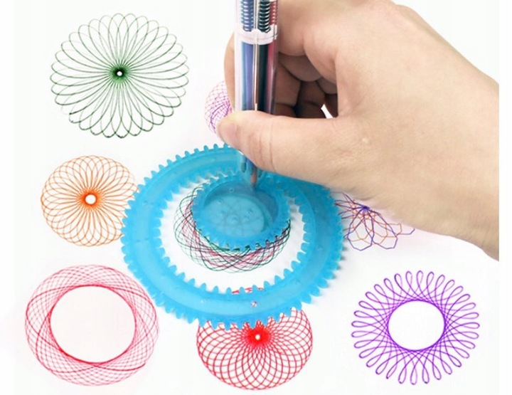 ZESTAW DO RYSOWANIA DLA DZIECI SPIROGRAF SZABLONY DO RYSOWANIA WZORY PISAKI