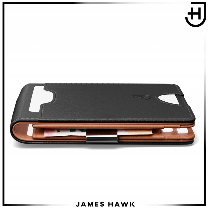 James Hawk Smart Wallet skórzany portfel męski Slim 1,5 cm Czarny Brąz