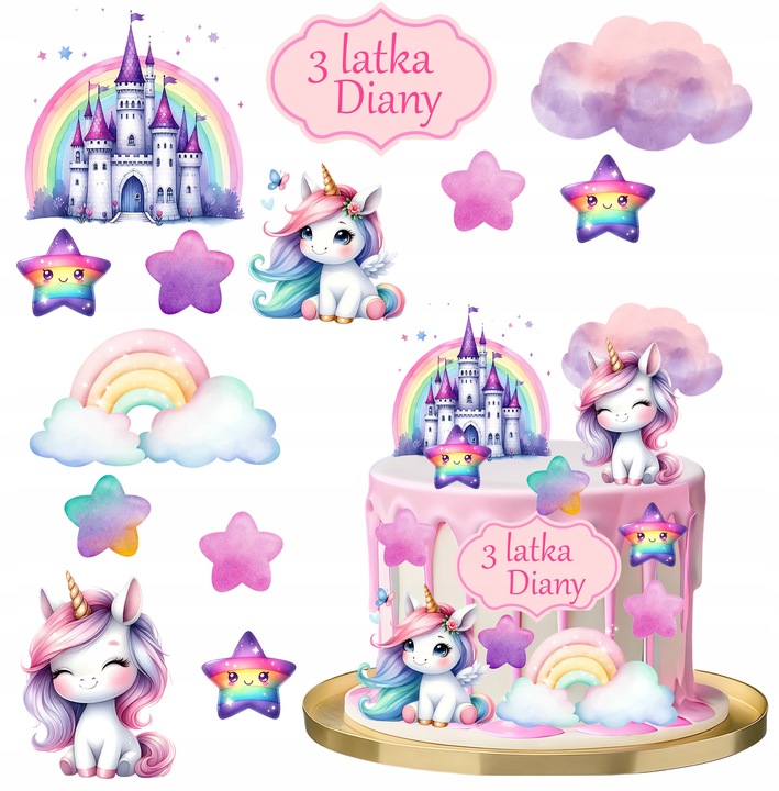 WYDRUK CUKROWY JEDNOROŻEC CUKROWA DEKORACJA + TABLICZKA Z TEKSTEM