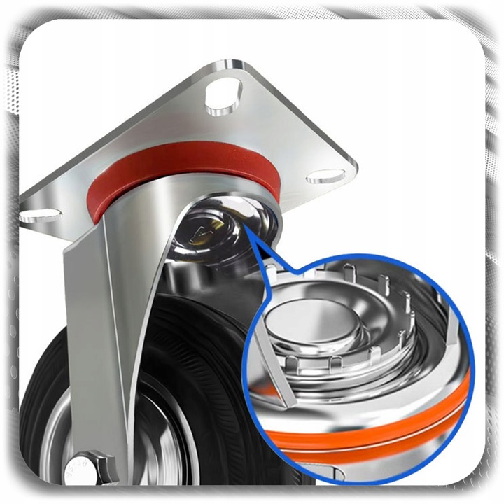 KÓŁKA OBROTOWE JEZDNE 125mm 400kg KOŁA METALOWO GUMOWE Z HAMULCEM DO