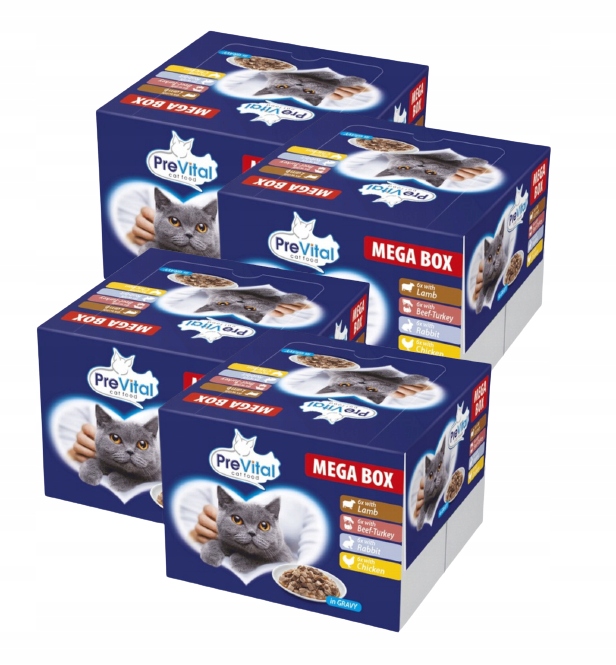 MOKRA KARMA DLA KOTA MIX 4 SMAKÓW MEGABOX 96X100G SASZETKI W SOSIE PREVITAL