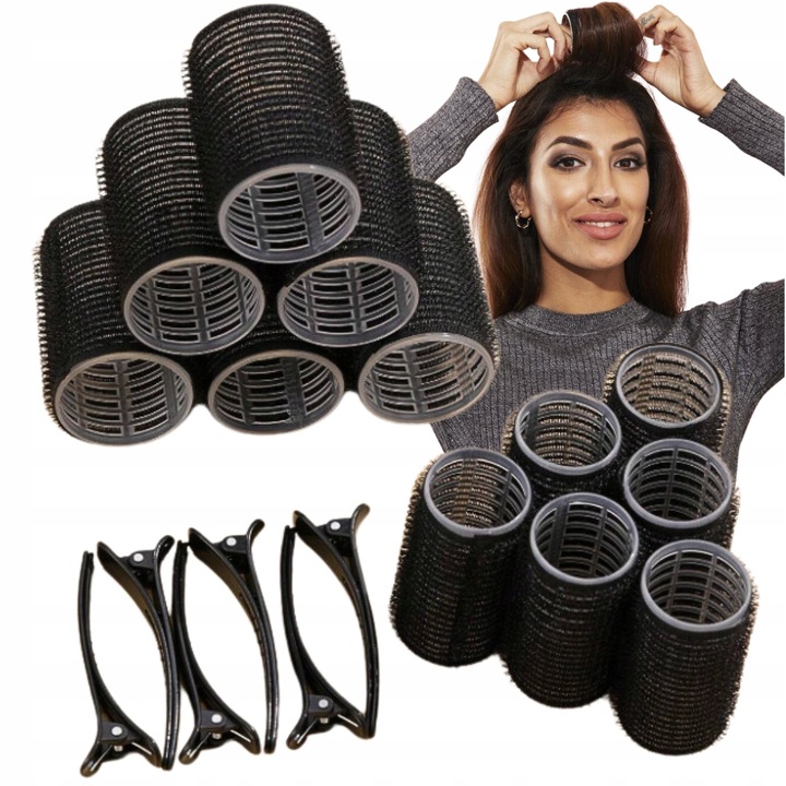 Zestaw Wałki do włosów różne rozmiary + spinki 18el Czarne loki fale