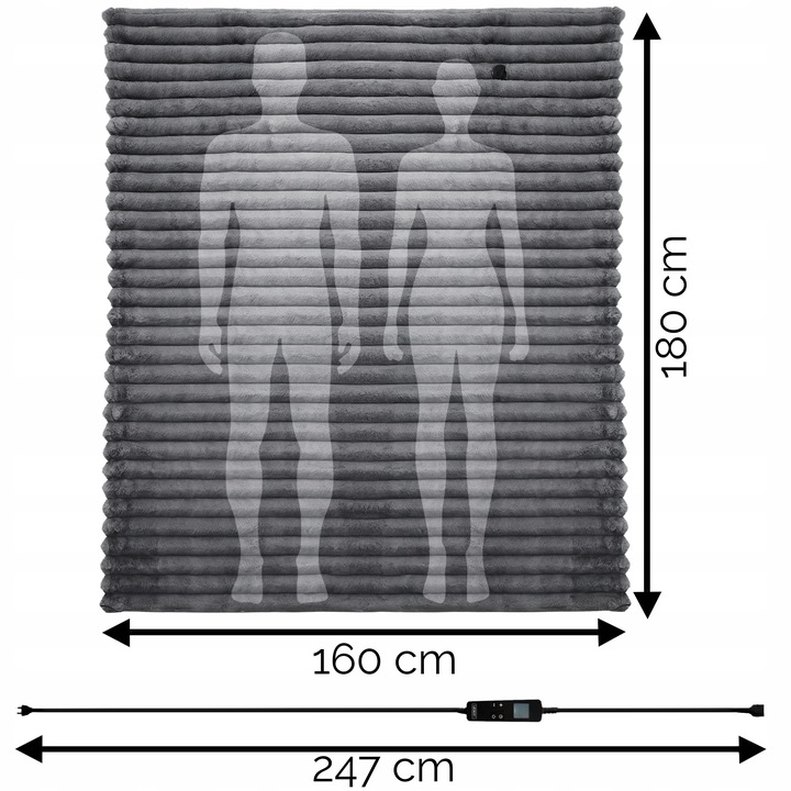 Koc elektryczny DUŻY 180x160 Mata grzewcza Yoer pilot LCD gruby 160W +Timer
