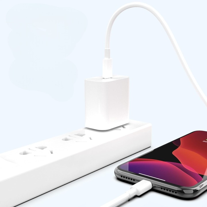 SZYBKA ŁADOWARKA DO IPHONE KOSTKA 20W + KABEL 1M / USB-C - IPHONE LIGHTING