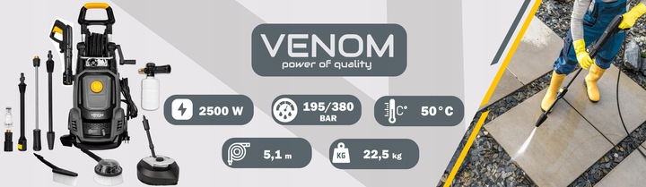 MYJKA CIŚNIENIOWA VENOM 380 BAR POMPA ALUM-MOSIĘŻNA ZWIJACZ ZESTAW WĄŻ