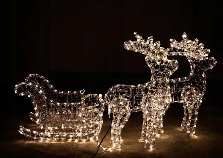 RENIFERY Z SANIAMI ŚWIECĄCE DUŻE 150cm OZDOBA Z GŁOWĄ SANIAMI DEKORACJA XXL