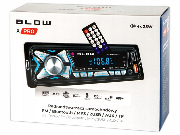 RADIO SAMOCHODOWE BLUETOOTH 1-DIN USB AUX SD MIKROFON PILOT BATERIA