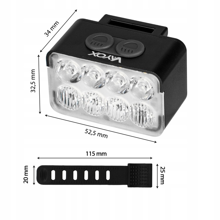 LAMPKA ROWEROWA PRZÓD 8xLED MOCNA JASNA 900LM OŚWIETLENIE ROWER USB-C VAYOX