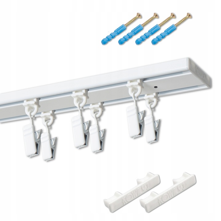 Karnisz Szyna Sufitowa Aluminiowa Podwójna Biała Żabki Agrafki 200 cm