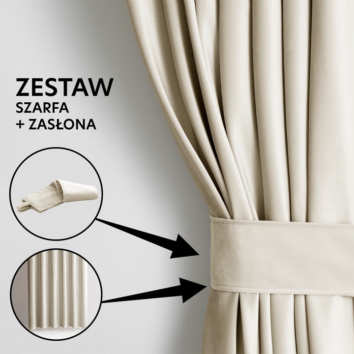 RESTILO Zasłony welurowe plus szarfa upi taśma wave multi 140x270 Jasny Beż