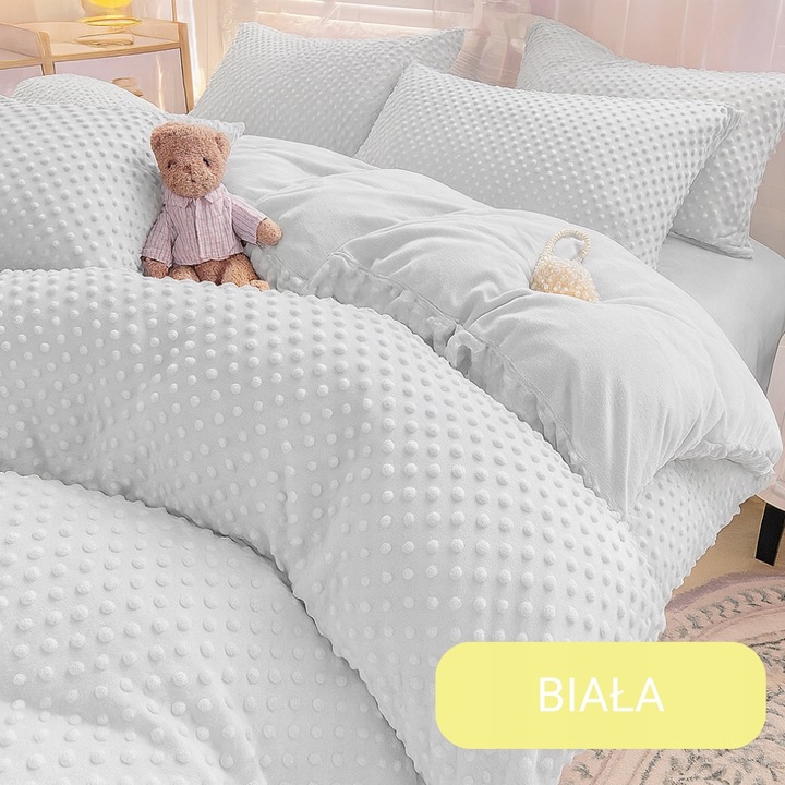 Pościel 200x220 pluszowa polarowa MINKY miś kropki 3D kolory zimowa