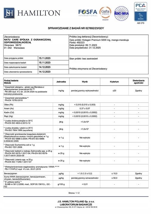 Kolagen Na stawy Rybi Do Picia w Proszku Natu Care 5000 mg Mango-Marakuja
