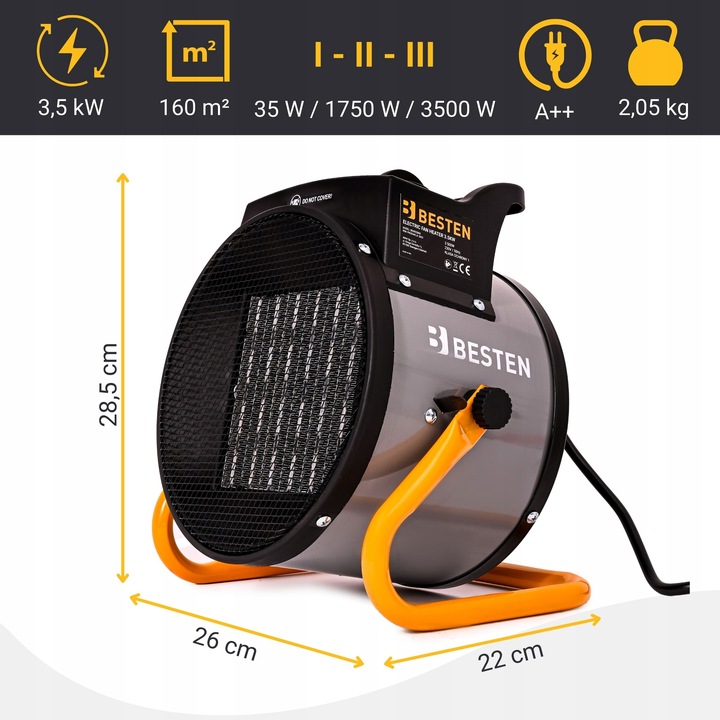 Nagrzewnica Elektryczna 3,5KW Termowentylator Dmuchawa Grzejnik