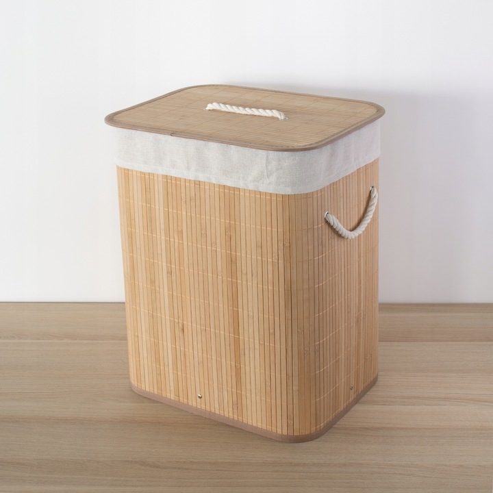 KOSZ NA PRANIE BAMBUSOWY BEŻOWY 60L Z WYJMOWANYM WORKIEM 40 X 30 X 50