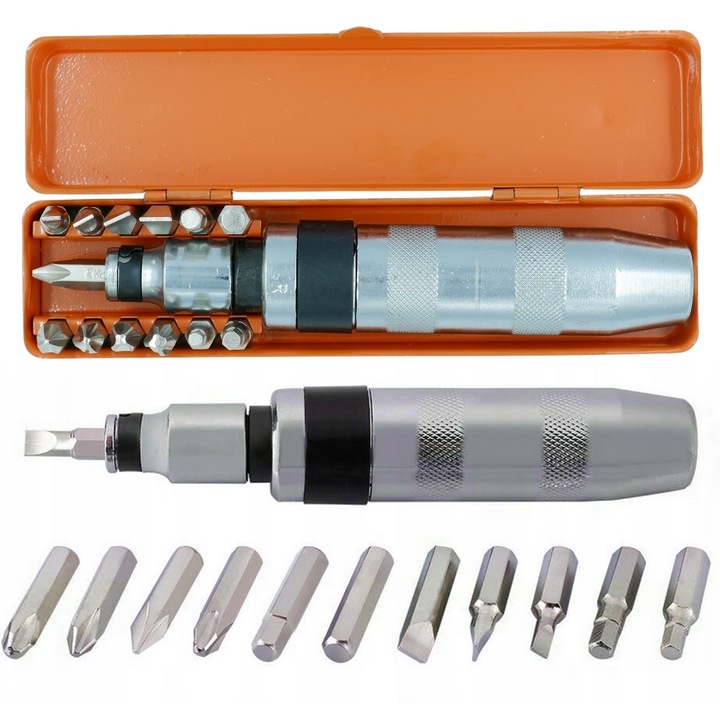 ŚRUBOKRĘT POBIJAK WYKRĘTAK WKRĘTAK UDAROWY 13 BITÓW + METALOWE PUDEŁKO