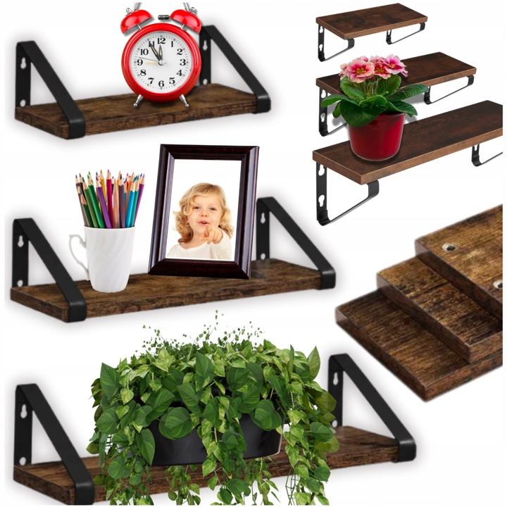 Zestaw półek ściennych wiszących rustic loft styl industrialny 3