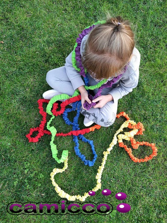 GUMA SENSORYCZNA tęczowa ANIMACYJNA do tańca gumy zabaw animatorów 7 m