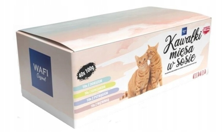 WAFI KARMA MOKRA DLA KOTA SASZETKI MIX SMAKÓW 40x100G 75% MIĘSA W KAWAŁKU