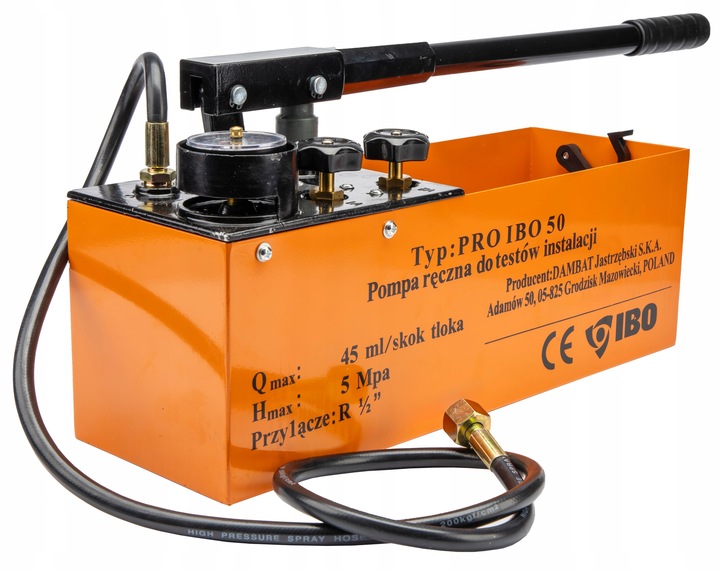 POMPA RĘCZNA DO PRÓB CIŚNIENIA CIŚNIENIOWYCH INSTALACJI TŁOKOWA PR-50