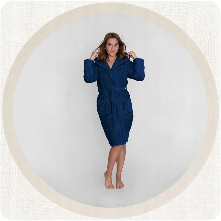 Granatowy szlafrok męski z kapturem ciepły miękki S / M