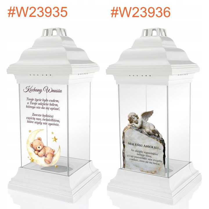 Znicz na Grób Dziecka Kapliczka Biały Witrażowy z Aniołem dla Syna