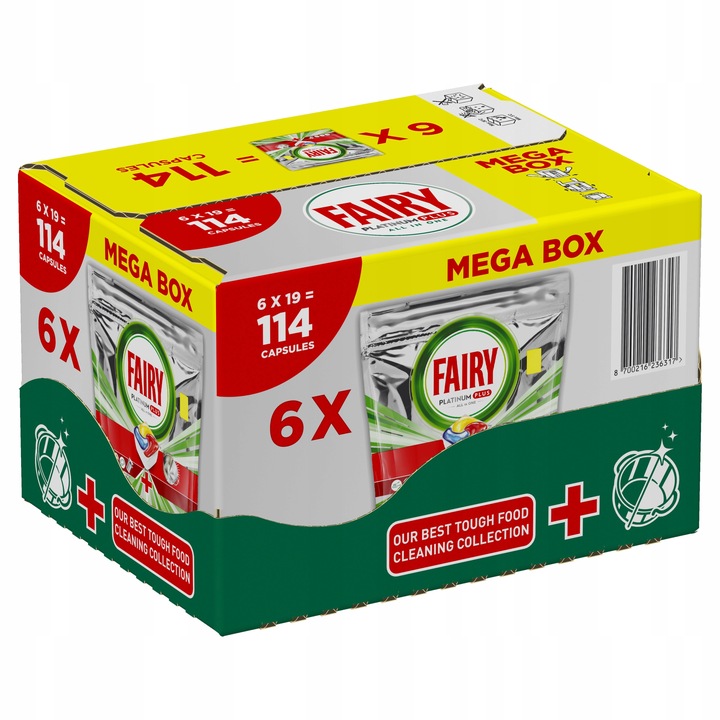 Fairy Platinum Plus All in One Yellow Tabletki do zmywarki 6x19szt =114 szt