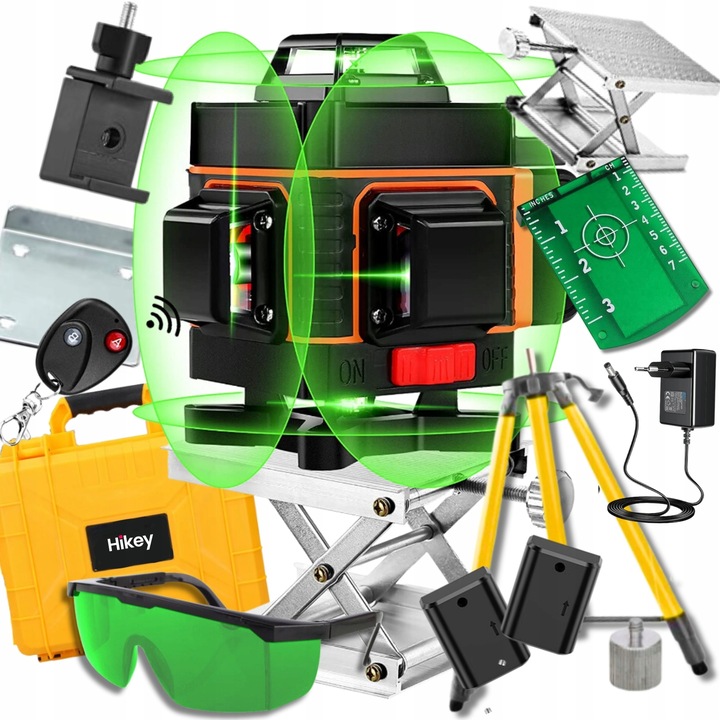Poziomica Laserowa Płaszczyznowa Laser Krzyżowy 4D + Statyw + 2X