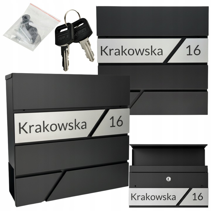 DUŻA SKRZYNKA NA LISTY Z ADRESEM NUMEREM DOMU ANTRACYT POCZTOWA GRAWEROWANA