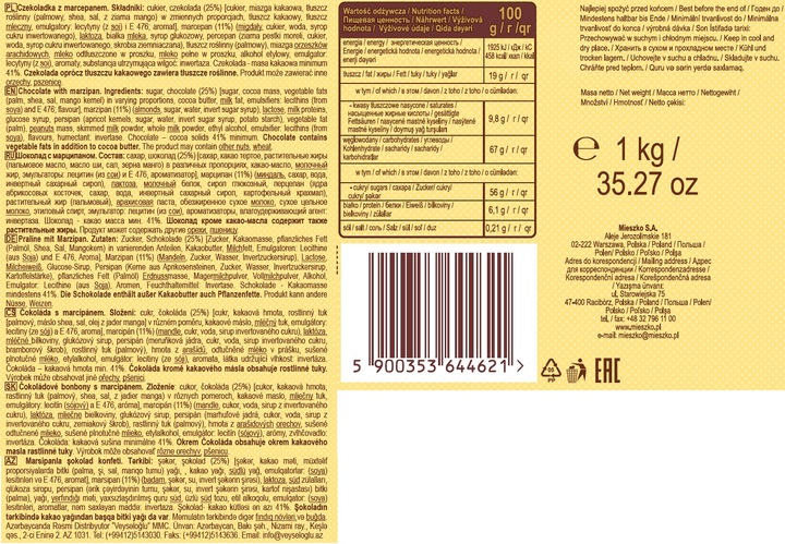 Mieszko Marcepanki Czekoladki z marcepanem 1 kg Data 10/2025