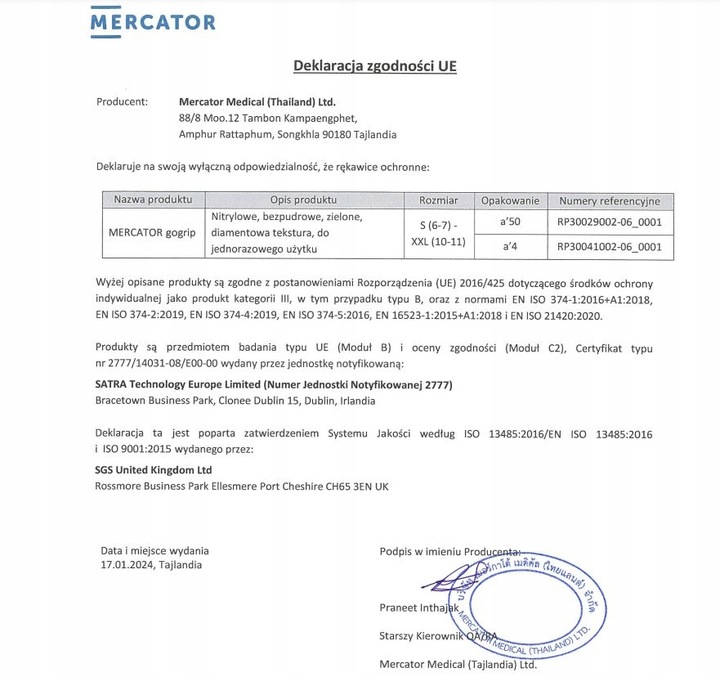 Rękawiczki MERCATOR GOGRIP NITRYLOWE green ZIELONE 50 szt. rozmiar XL
