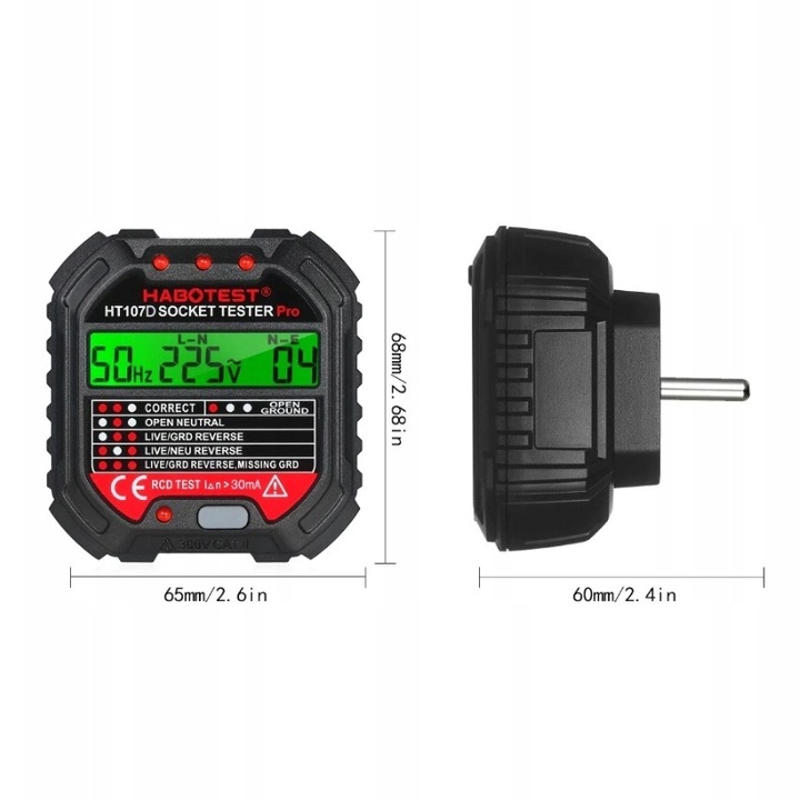 Habotest Ht107d Tester Gniazd Elektrycznych Z Wyświetlaczem LCD Test RCD