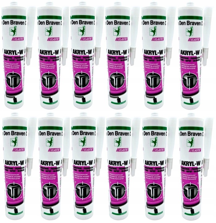 12x Den Braven Akryl-W Uszczelniacz Akrylowy Akryl Biały 280 ml
