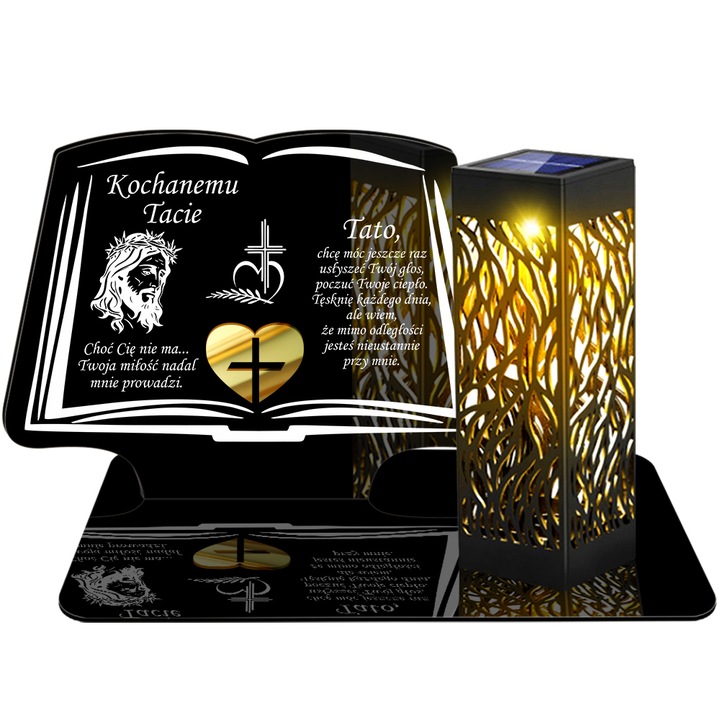 ZNICZ SOLARNY LED WIECZNY DLA TATY NA CMENTARZ GRÓB lampka Księga 3D