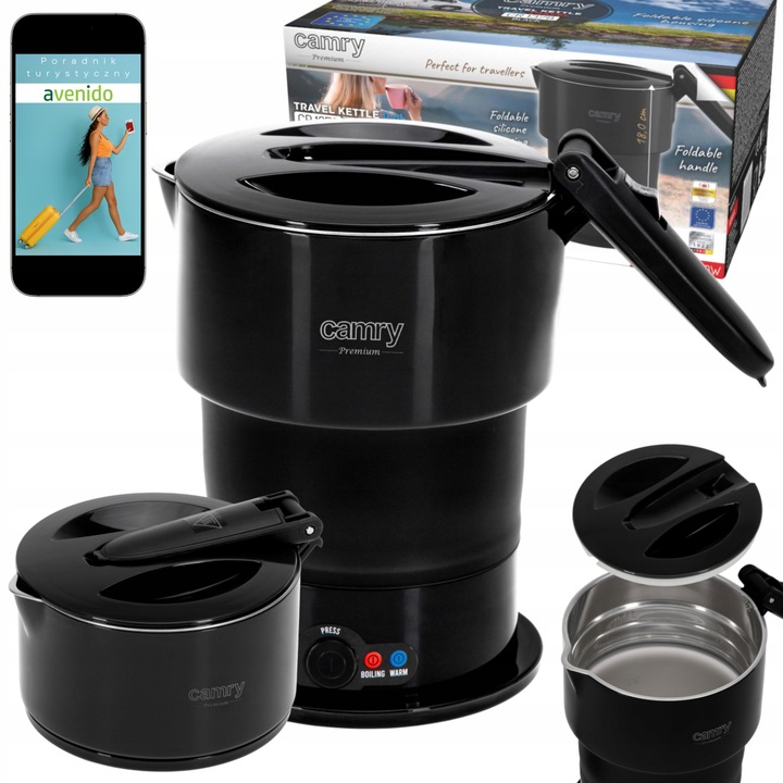 CZAJNIK TURYSTYCZNY elektryczny 600W mały 0.6l składany podróżny CAMRY