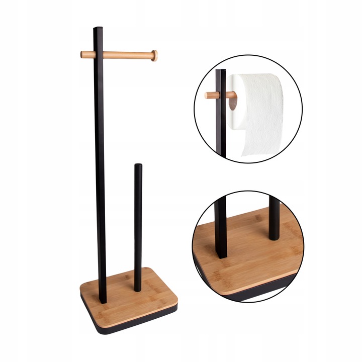 Stojak uchwyt na papier toaletowy do WC toalety czarny bambus na 3 rolki