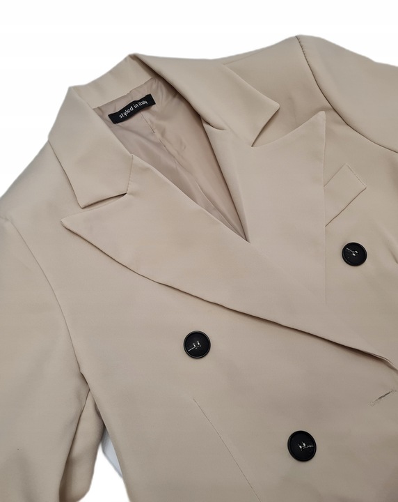 Modna MARYNARKA KRÓTKA Beżowa, Nowoczesny Żakiet Damski do Garnituru, r. L