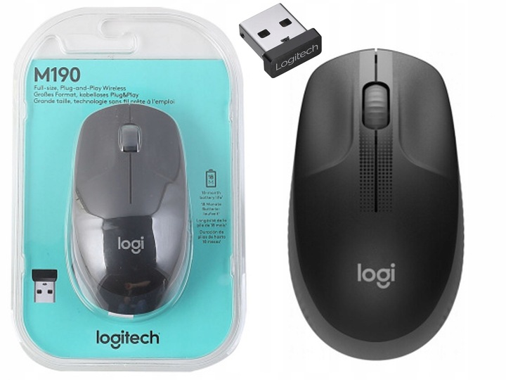 Myszka bezprzewodowa Logitech M190 Czarny 910-005905 sensor optyczny