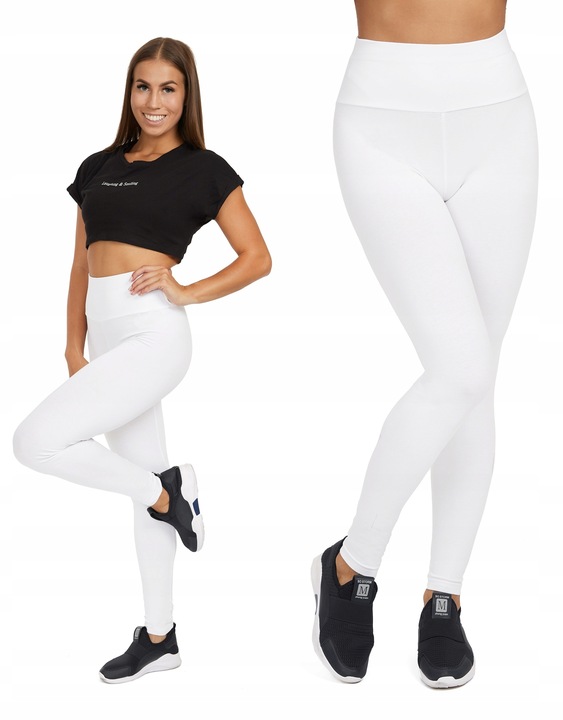 Legginsy z wysokim stanem wyszczuplające panel w pasie bawełniane M