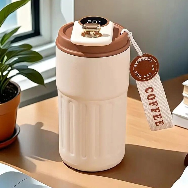 KUBEK TERMICZNY TERMOS BIDON NA KAWĘ HERBATĘ Z USTNIKIEM WYŚWIETLACZ 450ML