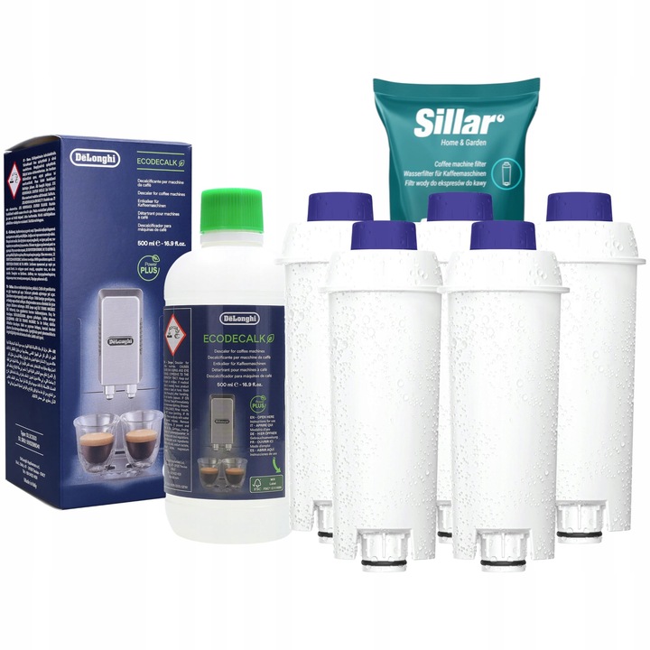 Odkamieniacz Delonghi 500ml + 5x Sillar filtr do wody do ekspresu