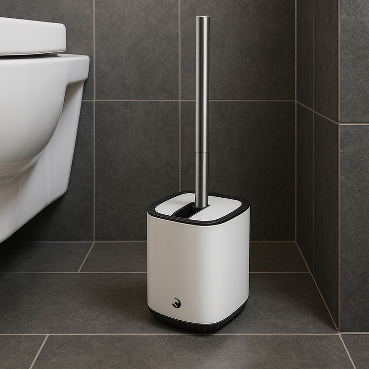 SZCZOTKA DO WC SILIKONOWA BIAŁA TOALETOWA STAL NIERDZEWNA METALOWY STOJAK